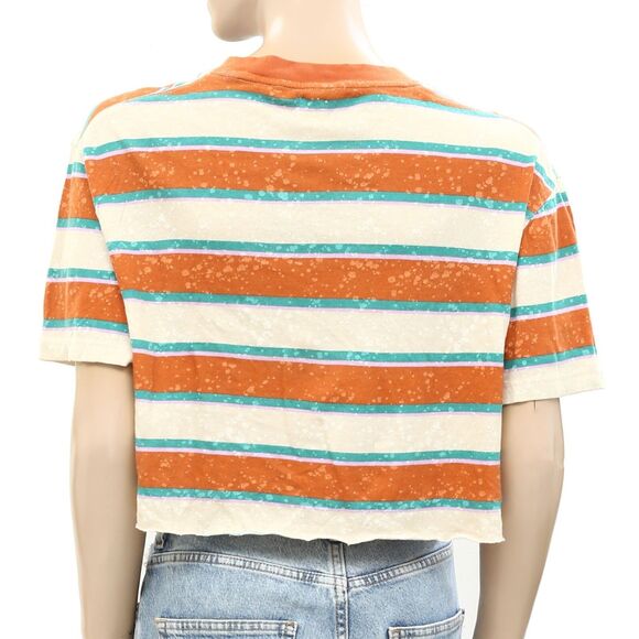 BDG Urban Outfitters Twin Flame Cropped Tee Top Striped Printed Cotton XS 258630 - Picture 7 of 8